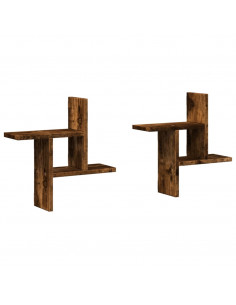 Mensole da Parete 2pz Rovere Fumo 38x12x38 cm in Truciolato 2