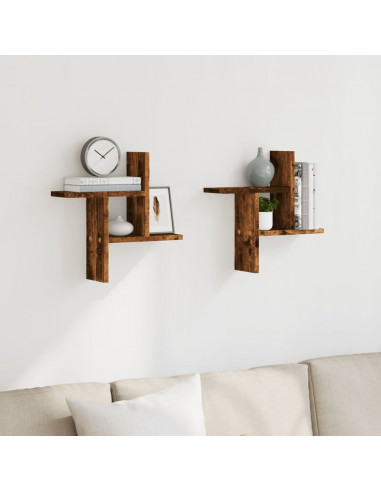 Mensole da Parete 2pz Rovere Fumo 38x12x38 cm in Truciolato