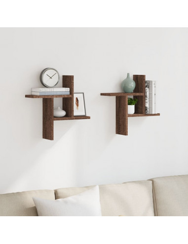 Mensole da Parete 2pz Rovere Marrone 38x12x38 cm in Truciolato