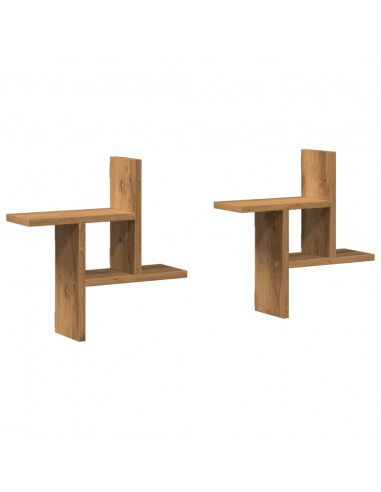 Mensole Parete 2pz Rovere Artigianale 38x12x38 cm in Truciolato