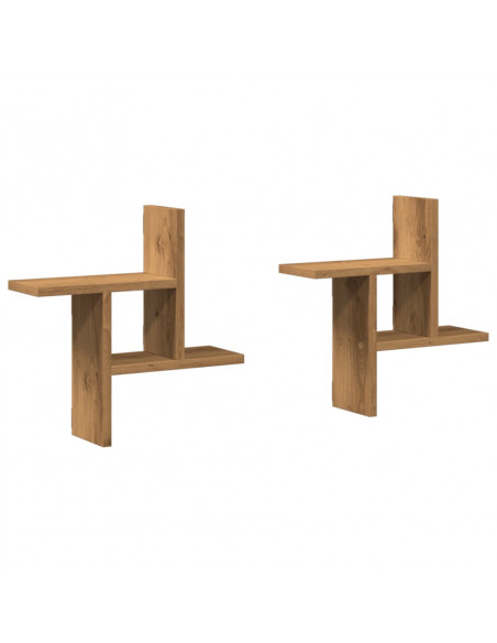 Mensole Parete 2pz Rovere Artigianale 38x12x38 cm in Truciolato