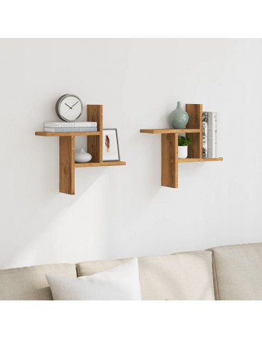 Mensole Parete 2pz Rovere Artigianale 38x12x38 cm in Truciolato