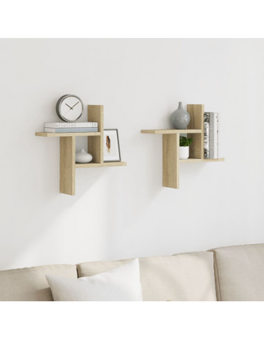 Mensole Parete 2pz Rovere Sonoma 38x12x38 cm in Truciolato