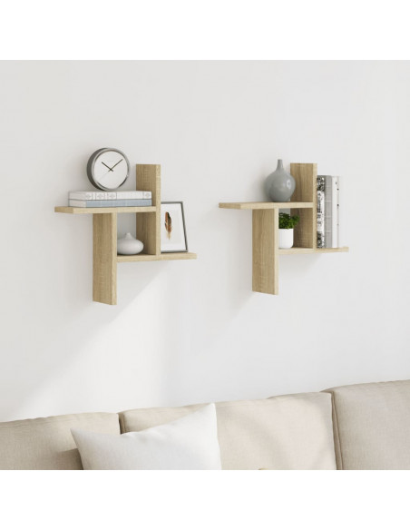 Mensole Parete 2pz Rovere Sonoma 38x12x38 cm in Truciolato