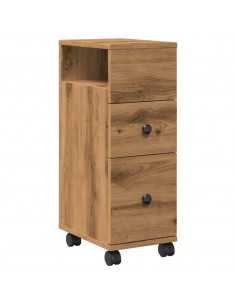 Mobile da Bagno Stretto con Ruote Rovere Artigianale Truciolato 2