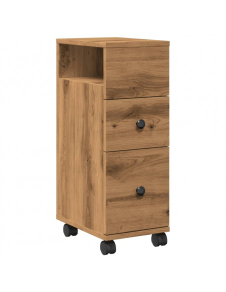 Mobile da Bagno Stretto con Ruote Rovere Artigianale Truciolato
