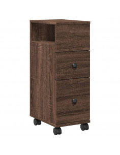 Mobile da Bagno Stretto con Ruote Rovere Marrone in Truciolato 2