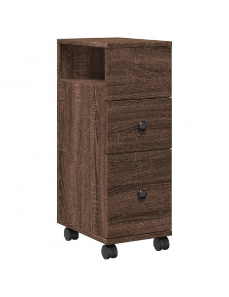 Mobile da Bagno Stretto con Ruote Rovere Marrone in Truciolato