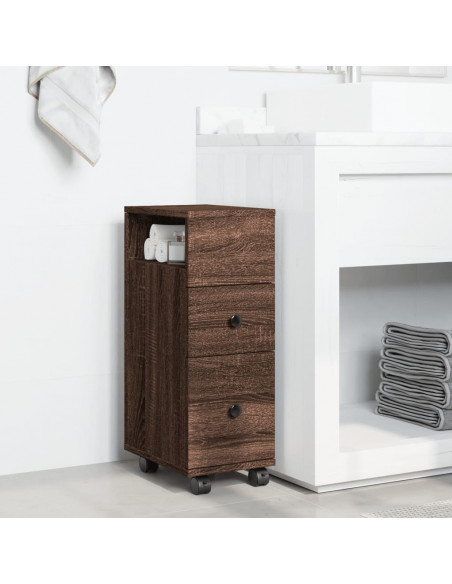 Mobile da Bagno Stretto con Ruote Rovere Marrone in Truciolato