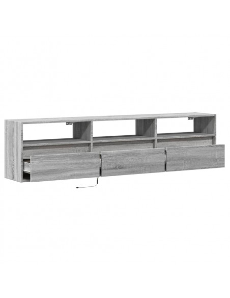 Mobile TV a Parete con LED Grigio Sonoma 180x31x45 cm
