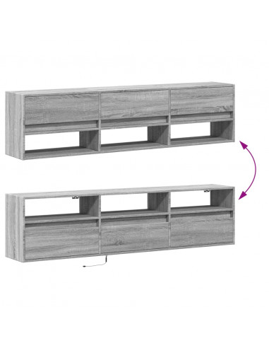 Mobile TV a Parete con LED Grigio Sonoma 180x31x45 cm