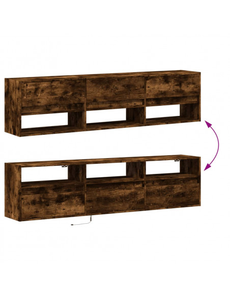 Mobile TV a Parete con LED Rovere Fumo 180x31x45 cm