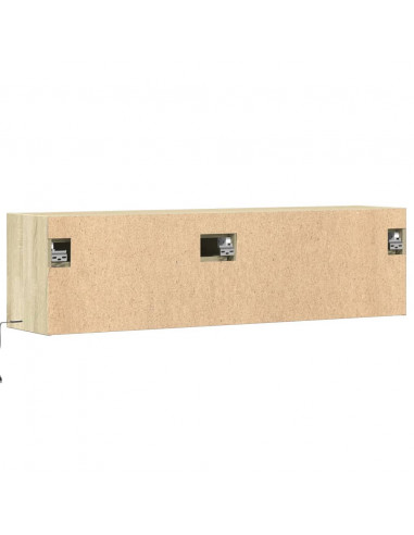 Mobile TV a Parete con Luci LED Rovere Sonoma 140x31x38 cm