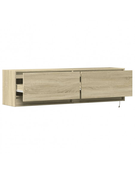 Mobile TV a Parete con Luci LED Rovere Sonoma 140x31x38 cm