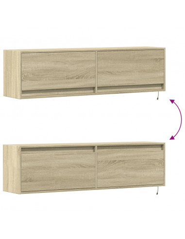 Mobile TV a Parete con Luci LED Rovere Sonoma 140x31x38 cm