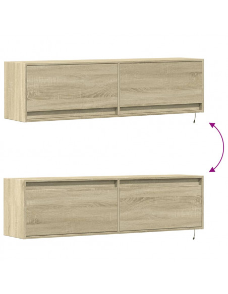 Mobile TV a Parete con Luci LED Rovere Sonoma 140x31x38 cm