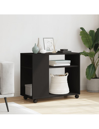 Tavolino con Ruote Nero 70x35x60 cm in Legno Multistrato