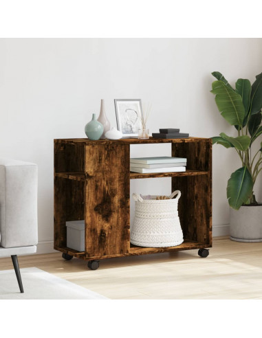 Tavolino con Ruote Rovere Fumo 70x35x60 cm in Truciolato