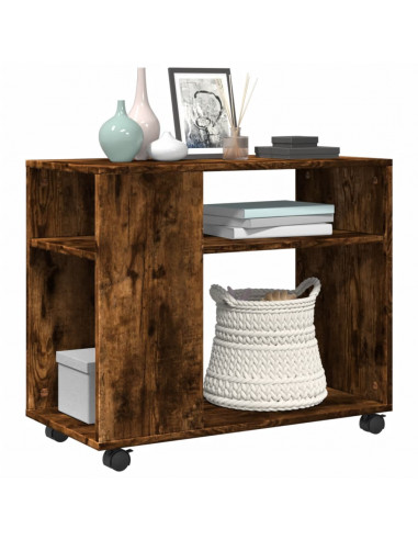 Tavolino con Ruote Rovere Fumo 70x35x60 cm in Truciolato