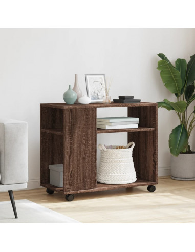 Tavolino con Ruote Rovere Marrone 70x35x60 cm in Truciolato