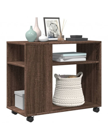 Tavolino con Ruote Rovere Marrone 70x35x60 cm in Truciolato
