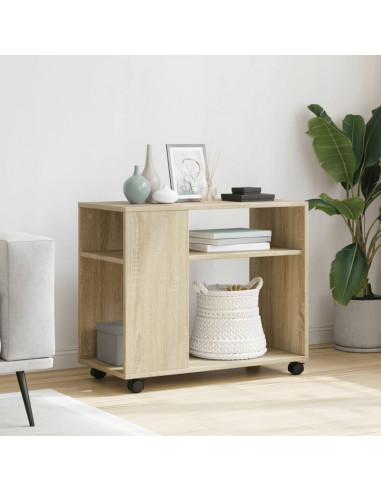 Tavolino con Ruote Rovere Sonoma 70x35x60 cm in Truciolato