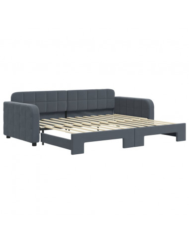 Divano Letto con Letto Estraibile Grigio Scuro 90x200cm Velluto