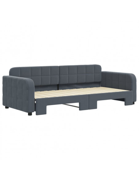 Divano Letto con Letto Estraibile Grigio Scuro 90x200cm Velluto