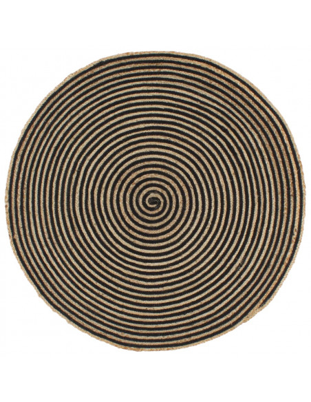 Tappeto Lavorato a Mano in Juta Design a Spirale Nero 150 cm