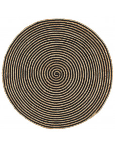 Tappeto Lavorato a Mano in Juta Design a Spirale Nero 120 cm
