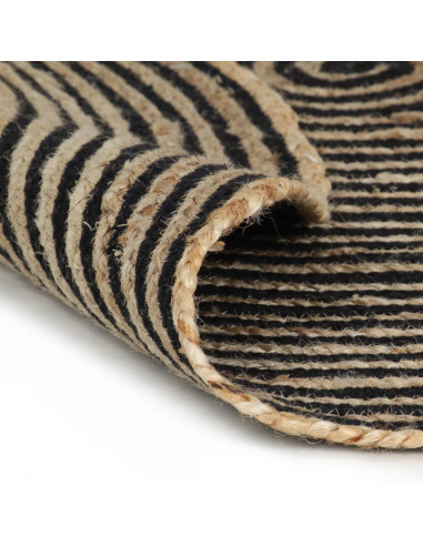 Tappeto Lavorato a Mano in Juta Design a Spirale Nero 120 cm