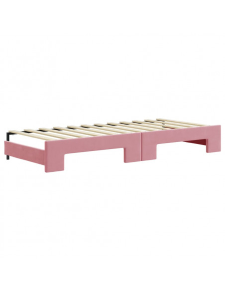 Divano Letto Estraibile con Cassetti Rosa 80x200 cm Velluto