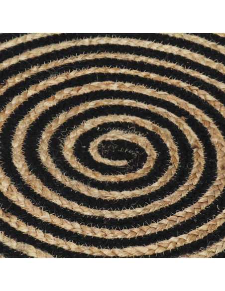 Tappeto Lavorato a Mano in Juta Design a Spirale Nero 120 cm