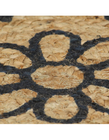 Tappeto Lavorato a Mano in Juta con Stampa Blu Scuro 90 cm