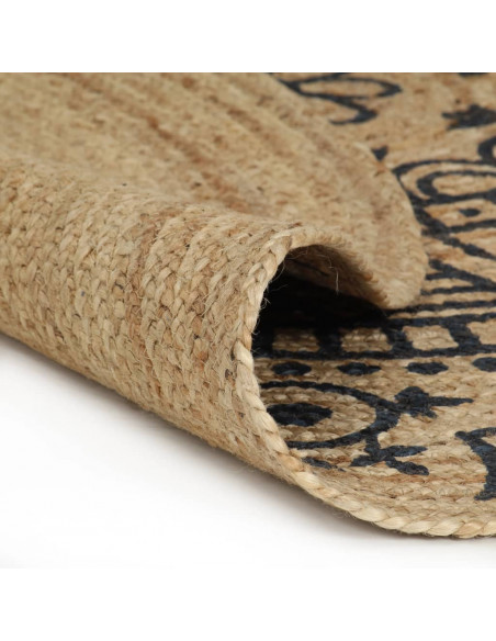 Tappeto Lavorato a Mano in Juta con Stampa Blu Scuro 150 cm