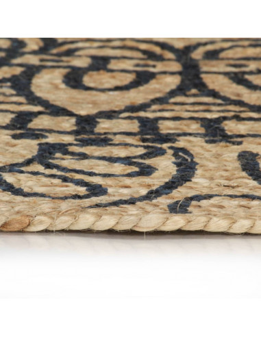 Tappeto Lavorato a Mano in Juta con Stampa Blu Scuro 120 cm