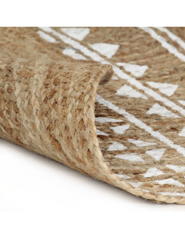 Tappeto Lavorato a Mano in Juta con Stampa Bianca 90 cm