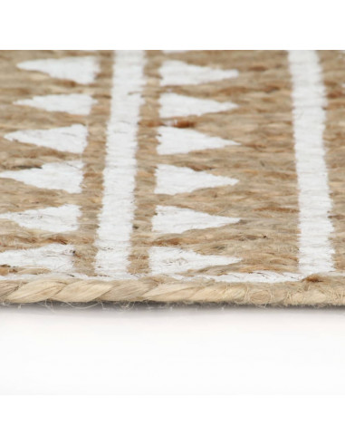 Tappeto Lavorato a Mano in Juta con Stampa Bianca 90 cm