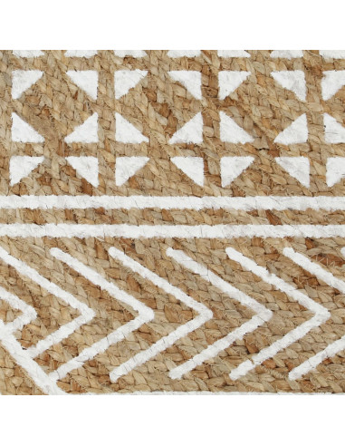 Tappeto Lavorato a Mano in Juta con Stampa Bianca 90 cm