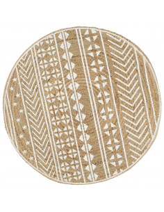 Tappeto Lavorato a Mano in Juta con Stampa Bianca 120 cm