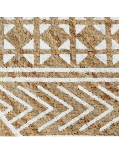 Tappeto Lavorato a Mano in Juta con Stampa Bianca 120 cm