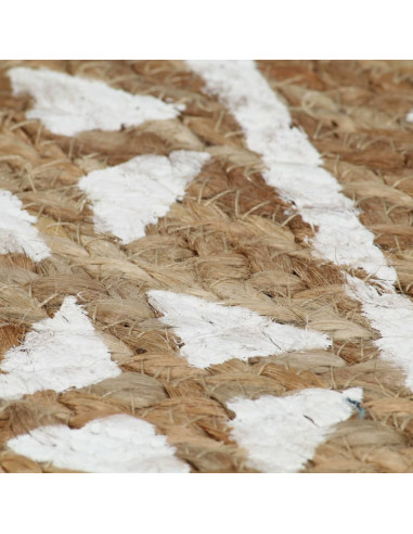 Tappeto Lavorato a Mano in Juta con Stampa Bianca 120 cm