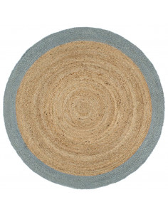 Tappeto Lavorato a Mano in Juta con Bordo Verde Oliva 210 cm