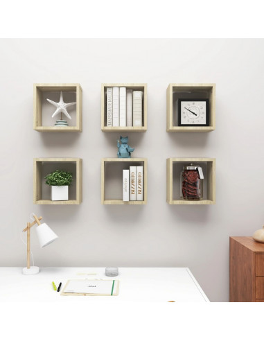 Mensole a Cubo 6 pz Rovere Sonoma 30x15x30 cm