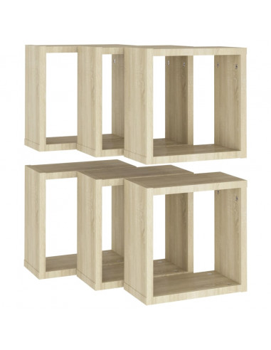 Mensole a Cubo 6 pz Rovere Sonoma 30x15x30 cm
