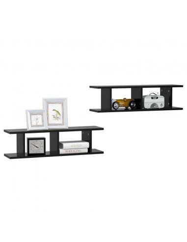 Mensole a Parete 2 pz Nere 75x18x20 cm in Multistrato