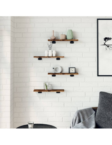 Mensole Parete 4pz Rovere Fumo 40x10x1,5 cm Legno Multistrato