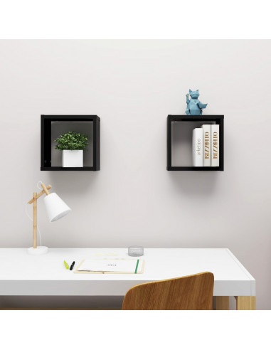 Mensole Parete a Cubo 2 pz Nere 30x15x30 cm