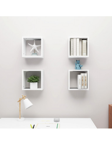 Mensole Parete a Cubo 4 pz Bianche 30x15x30 cm