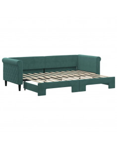 Divano Letto con Letto Estraibile Verde Scuro 80x200cm Velluto 2